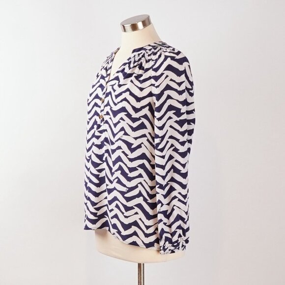 Lilly Pulitzer Elsa Silk Long Sleeve Blouse Navy Bird - Size Small - Picture 2 of 8